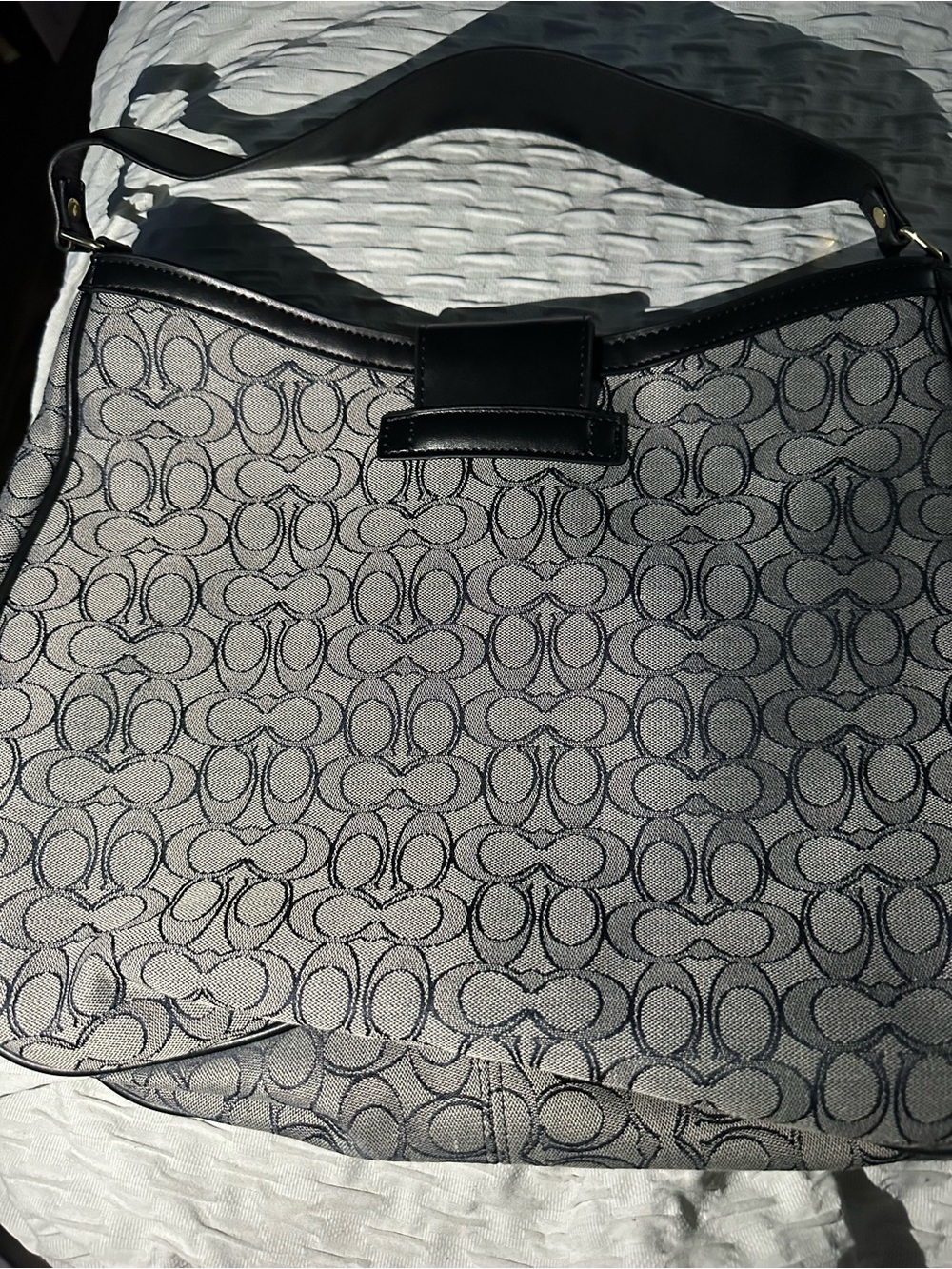 Canvas Logo-Print Hobo Bag in Gray and Black